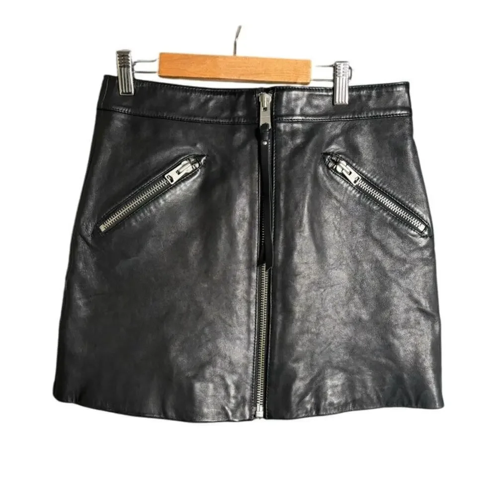 AllSaints Piper Sheep Leather Skirt Black Size 2